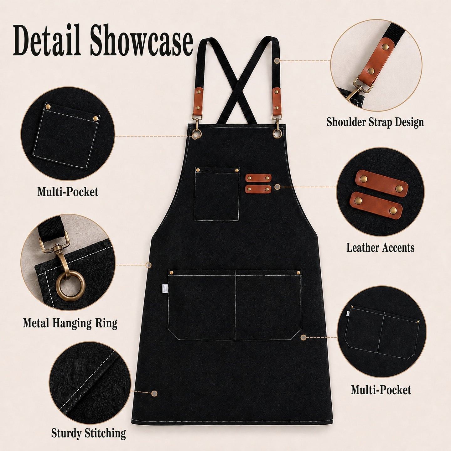 Custom Logo Blue Black Brown Thick Washable Canvas Apron Cleaning Man Women Garden Food Cooking Kitchen Chef Apron
