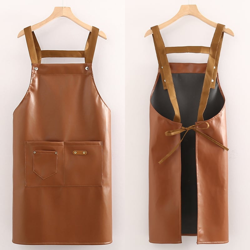 Factory Direct Supply PU Leather Waterproof Apron Multi-functional Picnic Barbecue Baking Oil-proof Work Apron