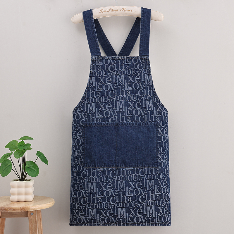 Apron Denim Biru Vintage Uniseks yang Dapat Disesuaikan untuk Restoran, Kopi, Barista, dan Bartender