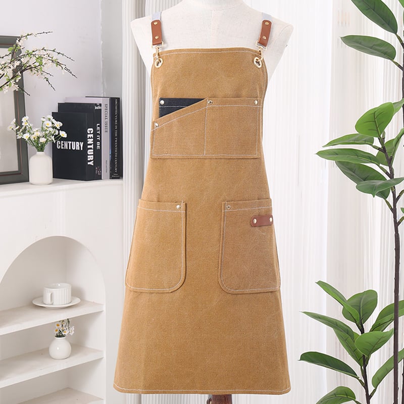 Apron Bib Seragam Pekerja Uniseks dari Bahan Kanvas dengan Logo Kustom untuk Dapur, Barbeque, Bar, Tempat Kerja Komersial, Kafe, Restoran, dan Chef; Pakaian Pelayan dari Bahan Katun