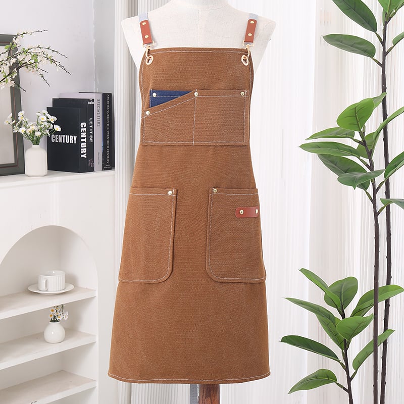Apron Bib Seragam Pekerja Uniseks dari Bahan Kanvas dengan Logo Kustom untuk Dapur, Barbeque, Bar, Tempat Kerja Komersial, Kafe, Restoran, dan Chef; Pakaian Pelayan dari Bahan Katun
