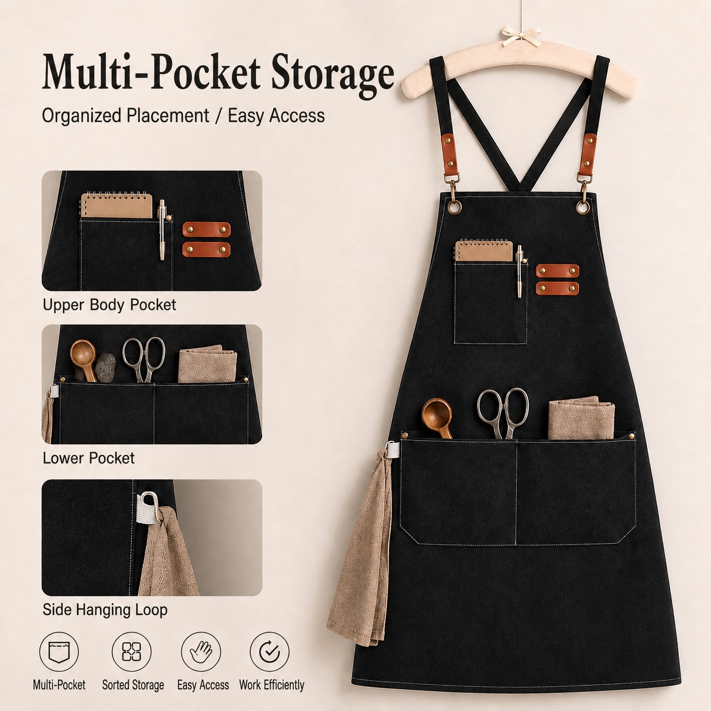 Custom Logo Blue Black Brown Thick Washable Canvas Apron Cleaning Man Women Garden Food Cooking Kitchen Chef Apron