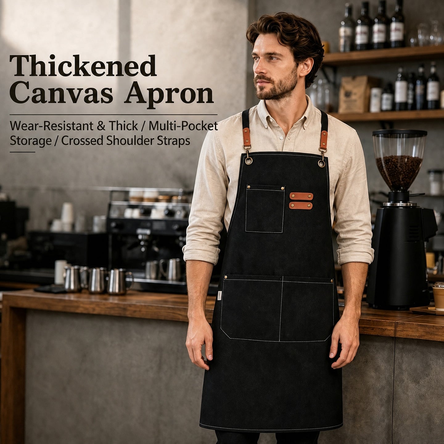 Custom Logo Blue Black Brown Thick Washable Canvas Apron Cleaning Man Women Garden Food Cooking Kitchen Chef Apron