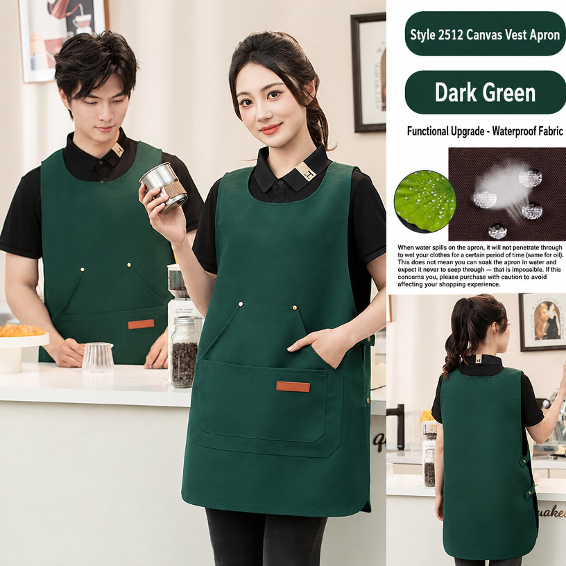 Custom Logo Waterproof Oil-Proof Kitchen Cafe Barista Workwear Canvas Vest Apron for Restaurant Staff