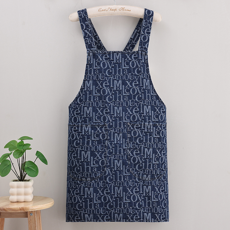 Apron Denim Biru Vintage Uniseks yang Dapat Disesuaikan untuk Restoran, Kopi, Barista, dan Bartender