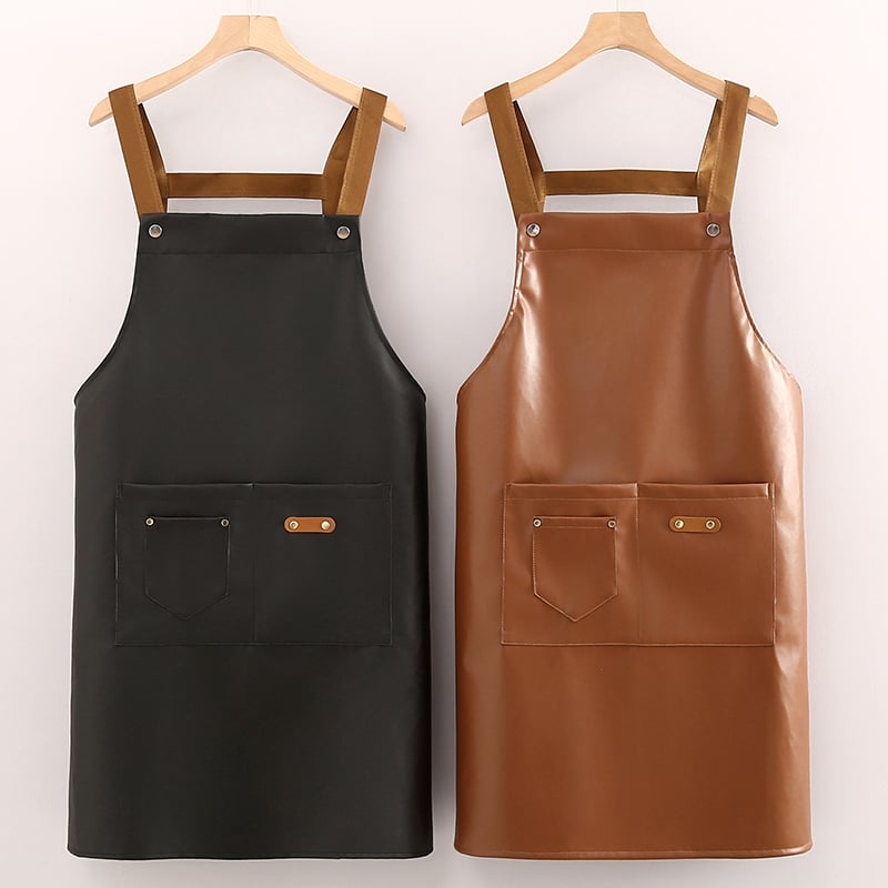 Factory Direct Supply PU Leather Waterproof Apron Multi-functional Picnic Barbecue Baking Oil-proof Work Apron
