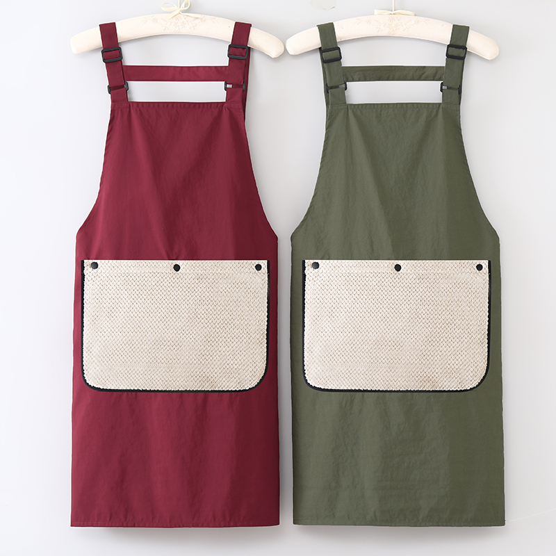 Apron Kain Taslon dengan Kantong Besar, Dapat Disesuaikan dengan Logo Bordir atau Lukisan, Apron Dewasa dengan Handuk Tangan yang Dapat Dilepas