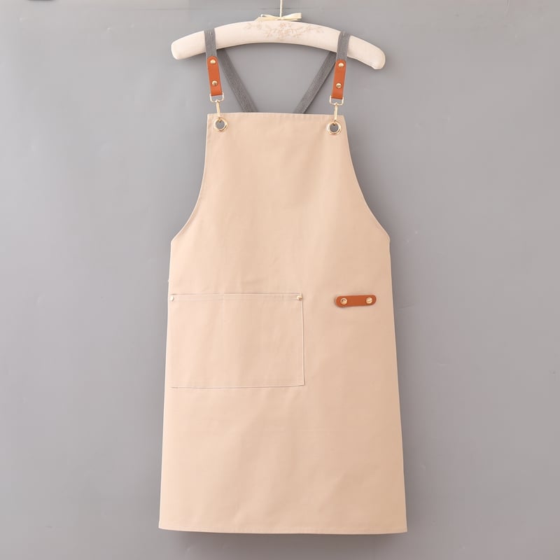 Custom Logo Cotton Beige Kitchen Apron Chef Cooking Waist Apron for Cafe Restaurants