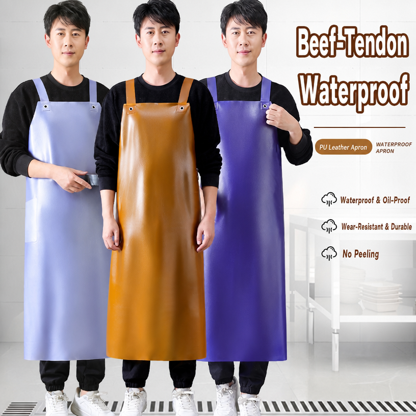 Customized Eco-Friendly Durable Waterproof Cost-effective Bulk Wholesale Household Kitchen Reusable Beef Tendon PU Leather Apron