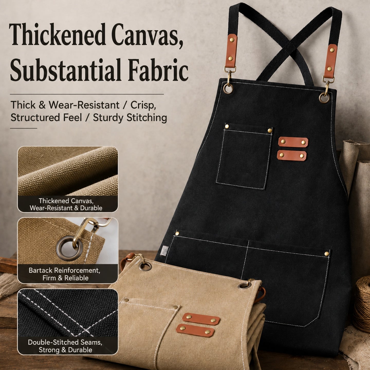 Custom Logo Blue Black Brown Thick Washable Canvas Apron Cleaning Man Women Garden Food Cooking Kitchen Chef Apron