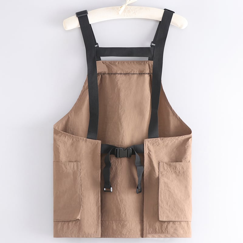 Apron Bib Tanpa Lengan dari Bahan Taslon Asli Korea yang Dapat Digunakan Ulang dengan Desain Kustom untuk Pria dan Wanita, Pakaian Kerja untuk Toko Makanan, Toko Kuku, Toko Dessert, Kopi, serta Teh Susu