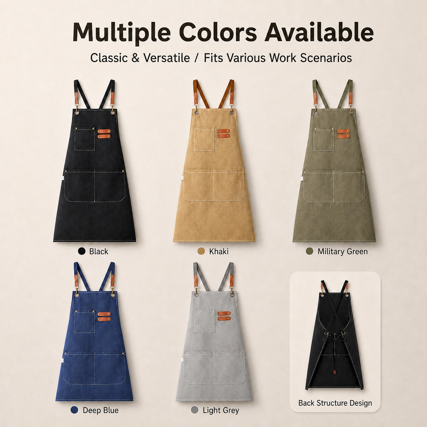 Custom Logo Blue Black Brown Thick Washable Canvas Apron Cleaning Man Women Garden Food Cooking Kitchen Chef Apron