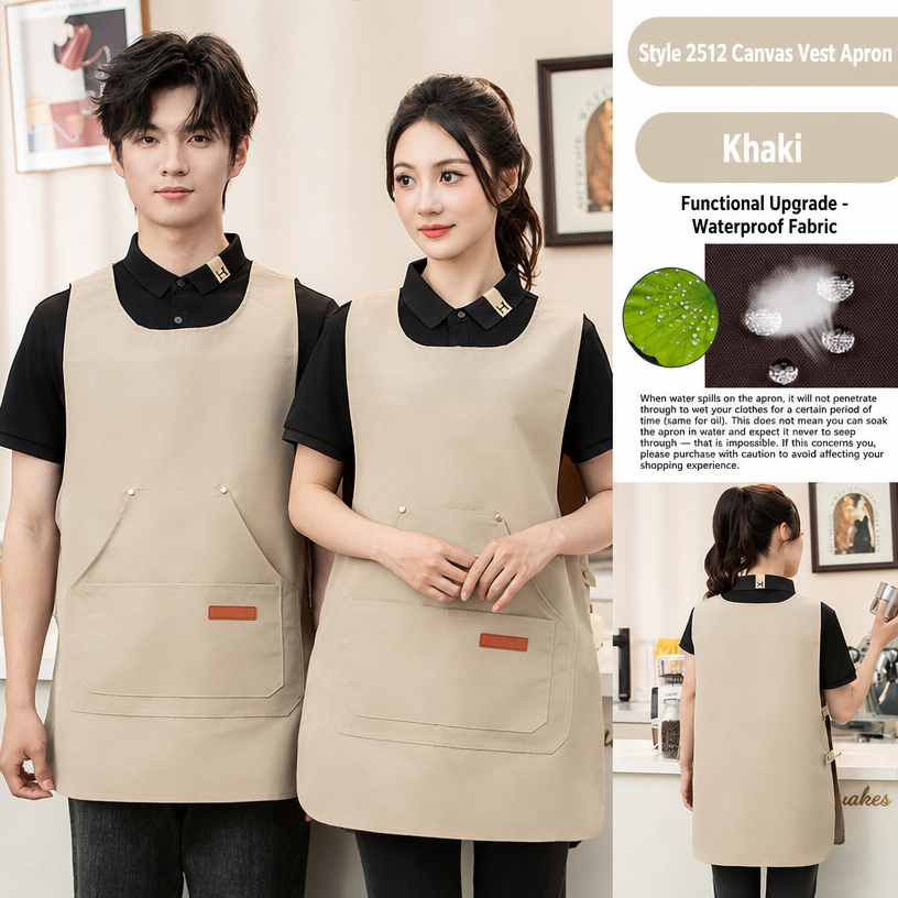 Custom Logo Waterproof Oil-Proof Kitchen Cafe Barista Workwear Canvas Vest Apron for Restaurant Staff