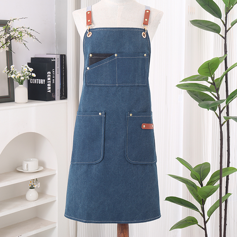 Apron Bib Seragam Pekerja Uniseks dari Bahan Kanvas dengan Logo Kustom untuk Dapur, Barbeque, Bar, Tempat Kerja Komersial, Kafe, Restoran, dan Chef; Pakaian Pelayan dari Bahan Katun