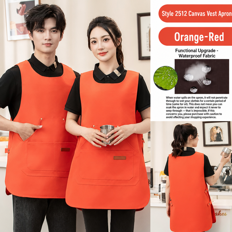 Custom Logo Waterproof Oil-Proof Kitchen Cafe Barista Workwear Canvas Vest Apron for Restaurant Staff