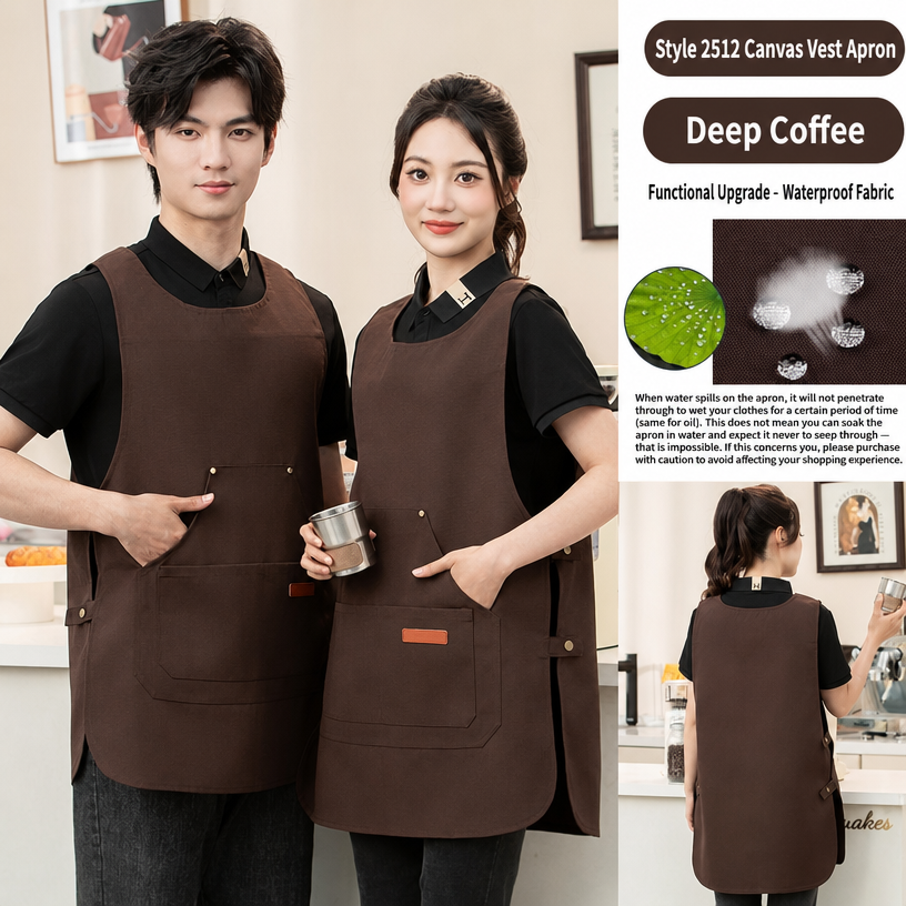 Custom Logo Waterproof Oil-Proof Kitchen Cafe Barista Workwear Canvas Vest Apron for Restaurant Staff