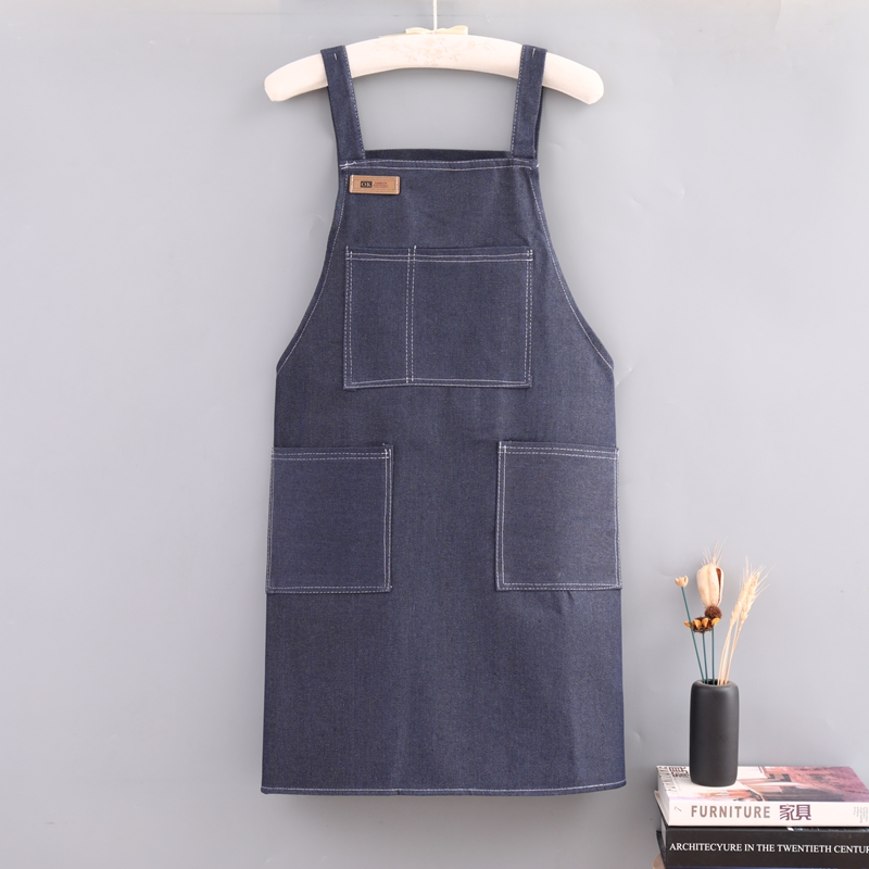 Celemek Denim Biru Bergaya Vintage Berkualitas Tinggi Uniseks dengan Logo Kustom untuk Restoran, Kopi, Barista, dan Bartender