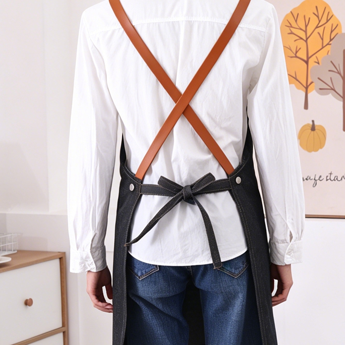 Washed Denim Multi Pocket Hanging Neck Apron Restaurant Barbecue Coffee Shop Work Apron