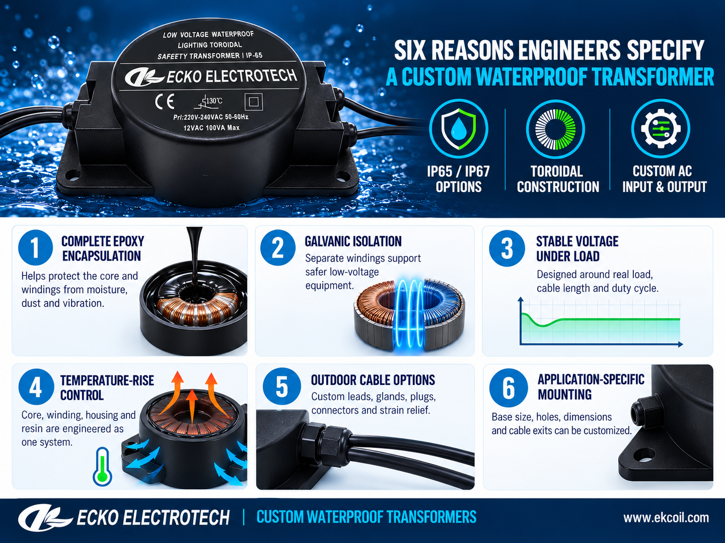 Six Reasons Engineers Specify a Custom Waterproof  Transformer