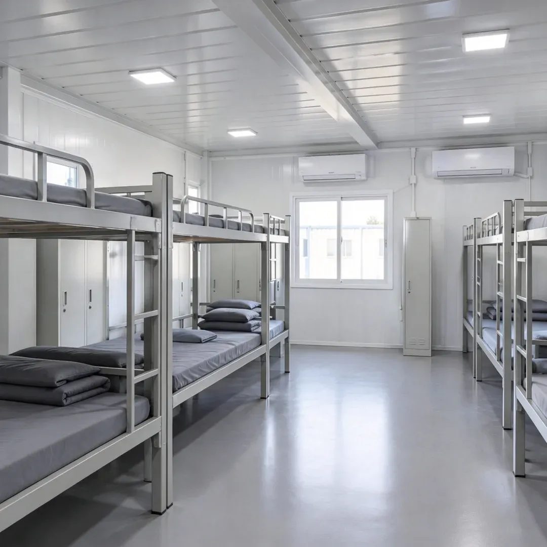 Container Worker Dormitory Interior with Bunk Beds