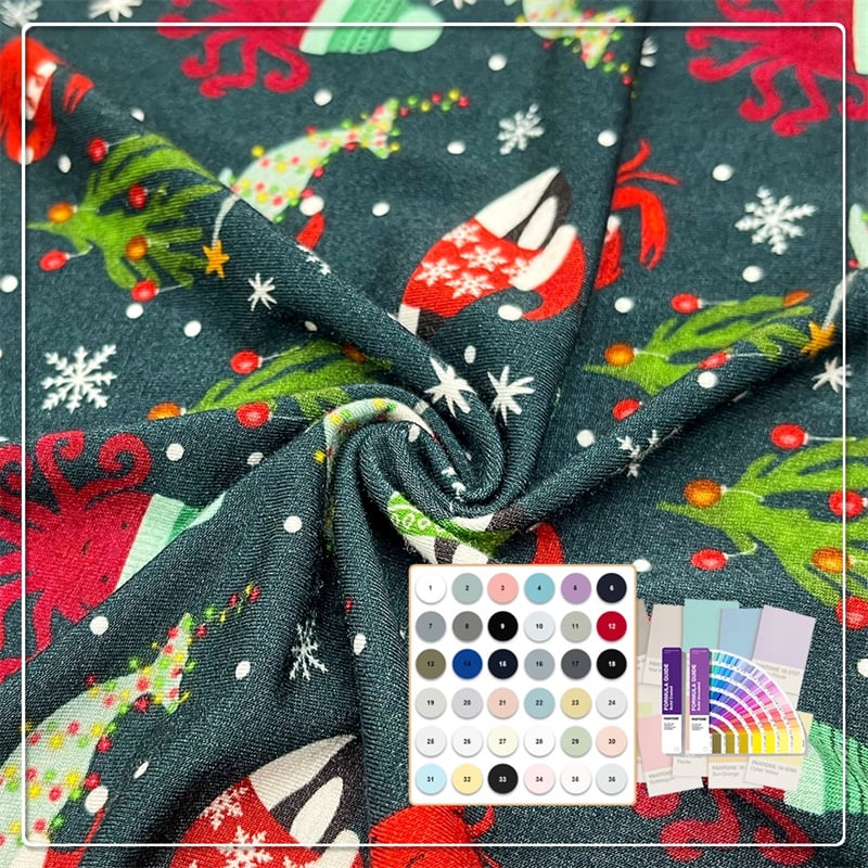 200GSM 93% bambu 7% spandex tricot julprintstoff med stark antibakteriell verkan och bra andlighet är lämplig för tillverkning av julkar