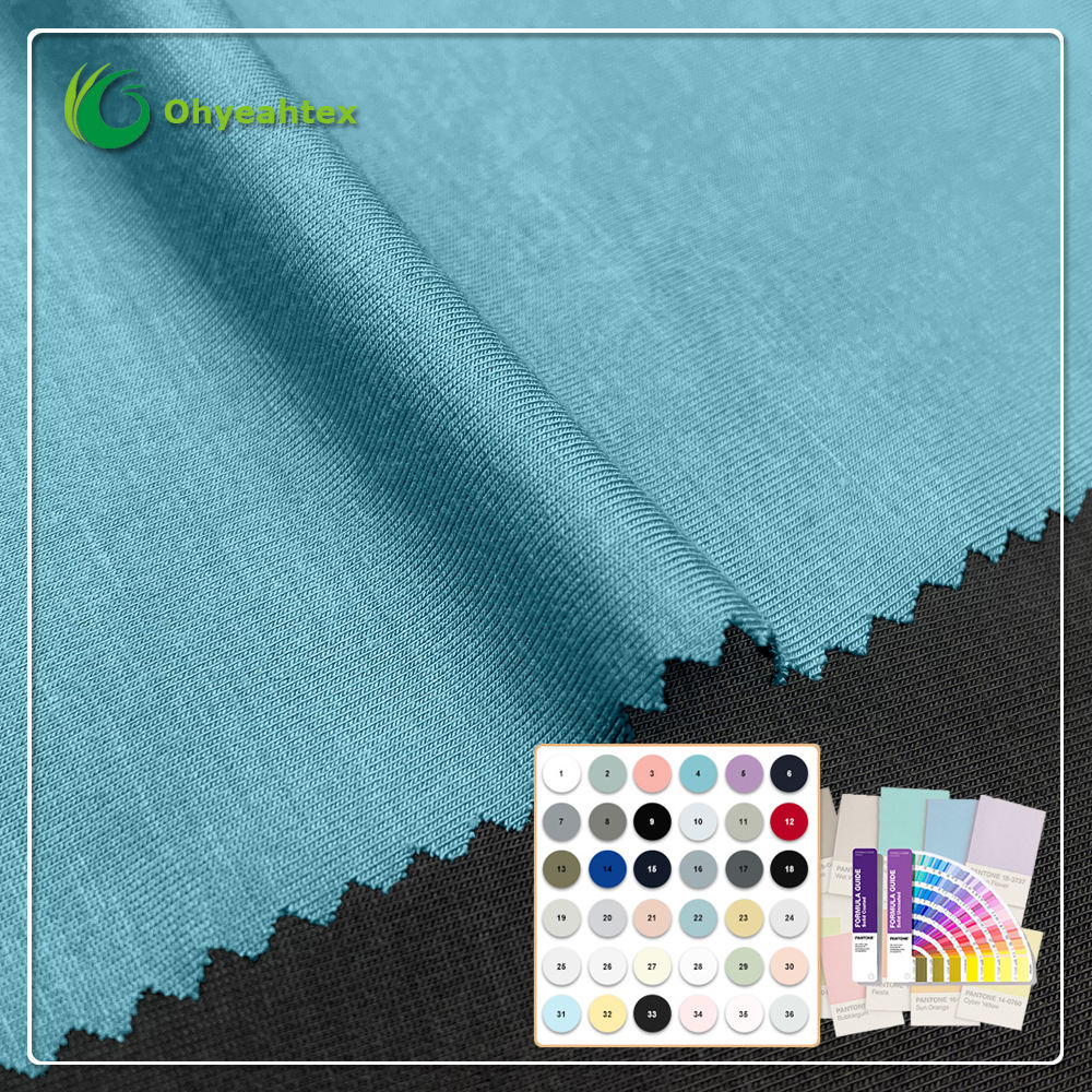 Milieuvriendelijke, extra zachte jerseystof van 93% Bamboo Lyocell en 7% Spandex, 190 gsm, anti-geur, anti-UV, voor sportkleding