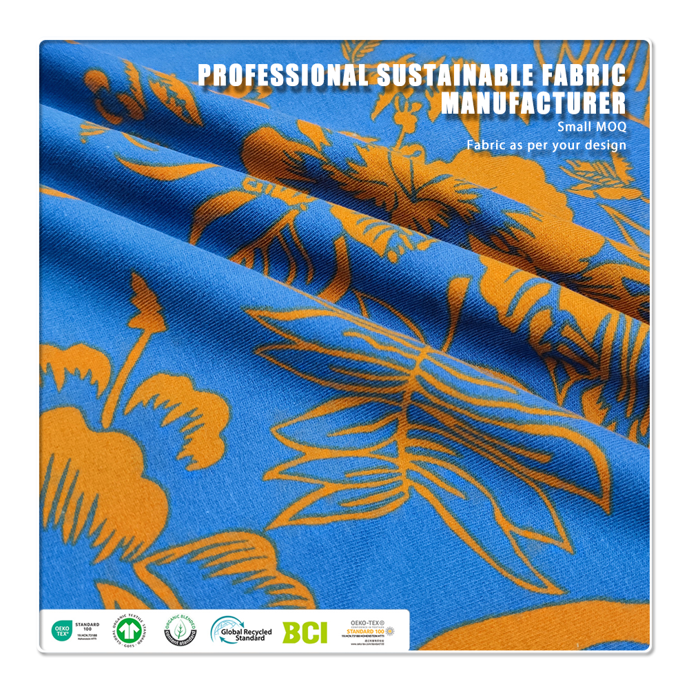 Tela French Terry ecológica, transpirable, absorbente de humedad, ligera, 95 % algodón orgánico, 5 % elastano, con estampado digital