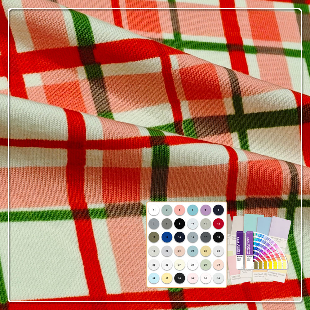 95 % bomuld, 5 % spandex digitalt trykt skakternet jersey – blød, elastisk og klassisk tartan-stof