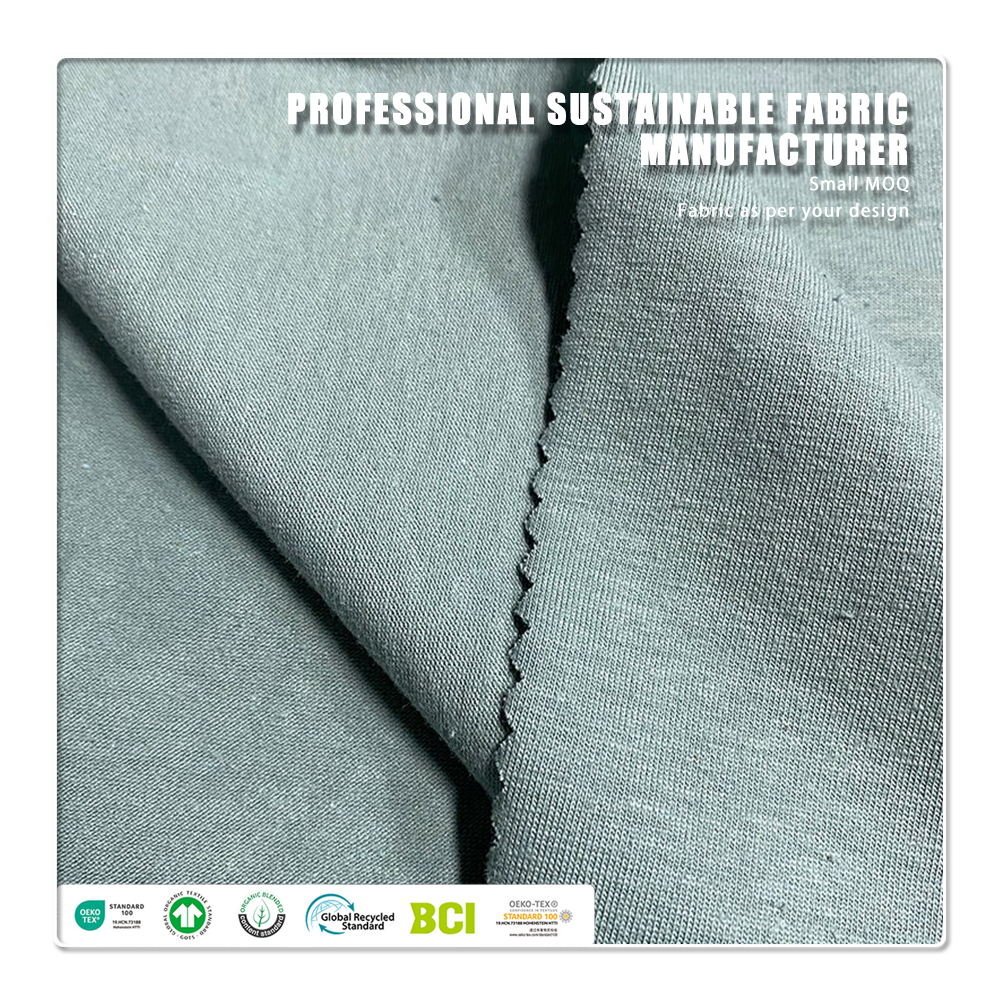 Eco-friendly Knitted Sustainable Plain Dyed 67% Organic Cotton 28% Hemp 5% Spandex French Terry Fabric for Clothing
