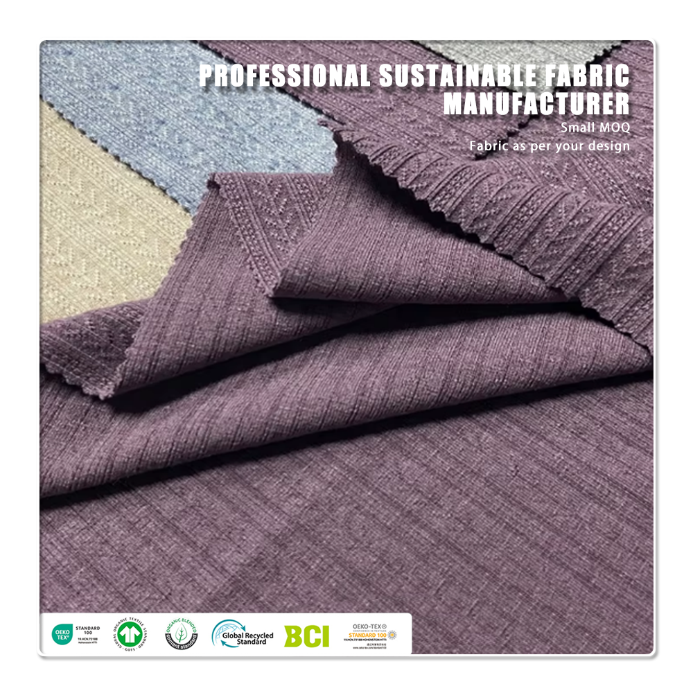 Tissu jersey côtelé 100 % polyester à motif jacquard fantaisie, extensible et résistant au rétrécissement, pour vêtements féminins