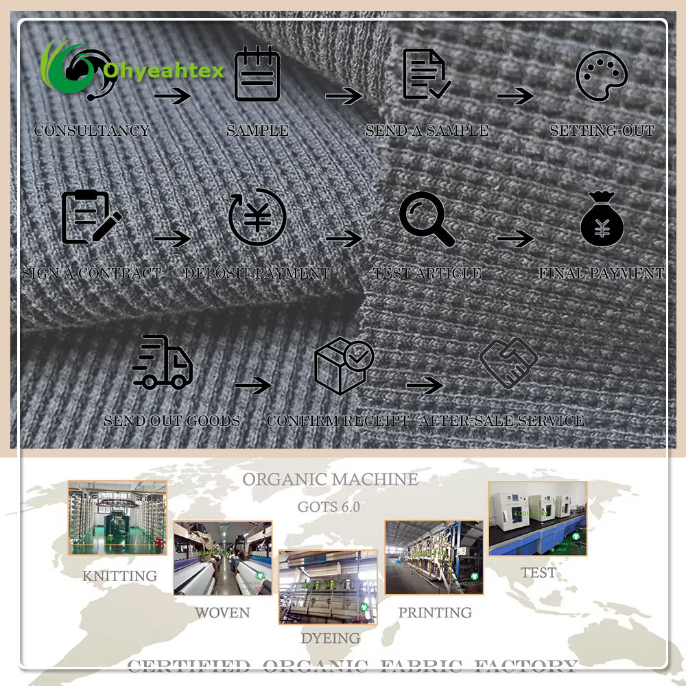 Oeko-Tex staðall 100% afurðarlegur bómullur stríkkuð waffle-efni, þungt 400 gsm, 170 cm breidd, vökvar og öndunarfært fyrir fellur og kastafell