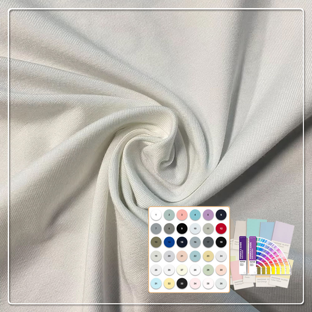Skladová zásoba, mnoho farieb, 2/2 súkenný elastický materiál 72 % polyester, 21 % rayón, 7 % elastán pre uniformy lekárskych plášťov pre chlapcov
