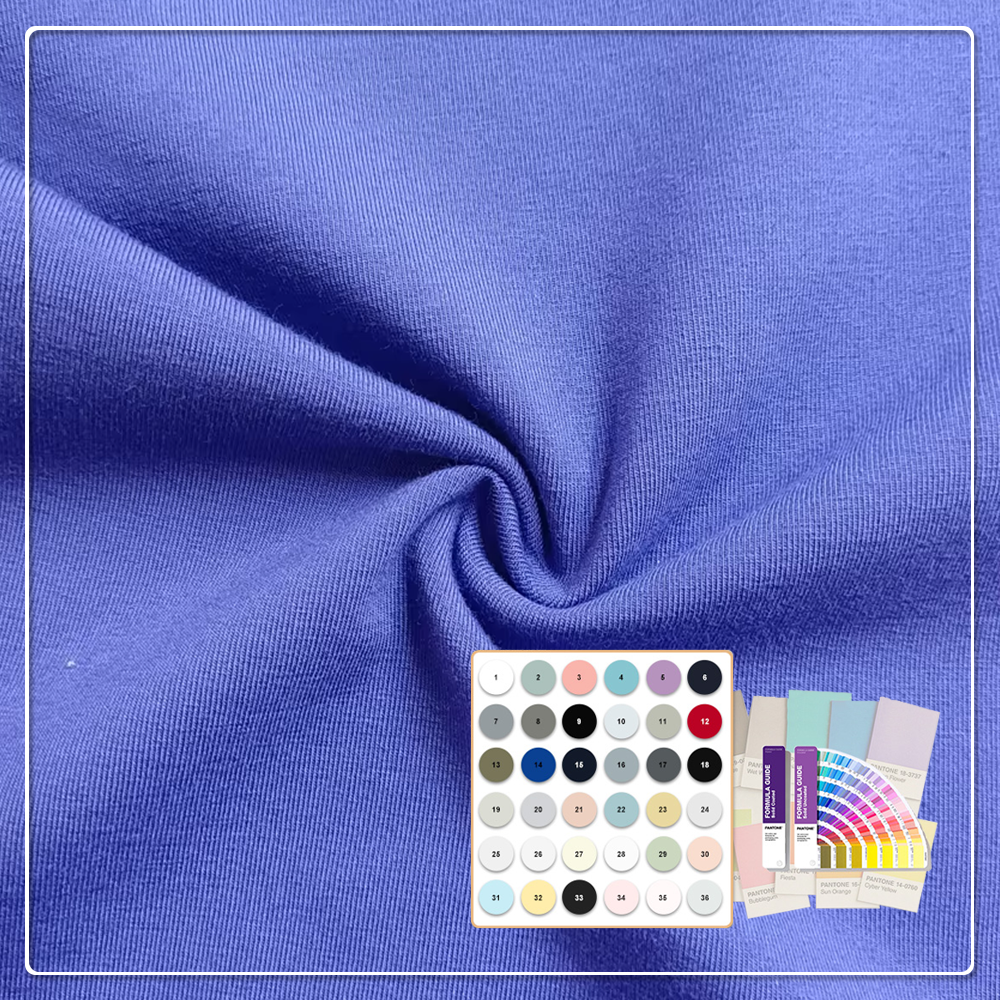 Tela de jersey con aislamiento térmico, elástica, transpirable, antiolor y ecológica, compuesta al 90 % de algodón y al 10 % de elastano, de 220 g/m² y resistente a la encogida