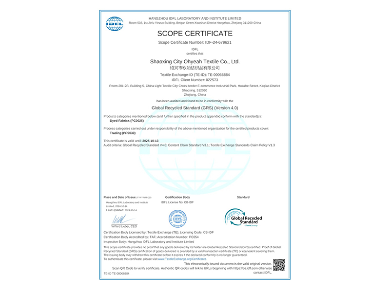 Vi er GRS-certificeret. Textile Exchange-ID (TE-ID): TE-00066884