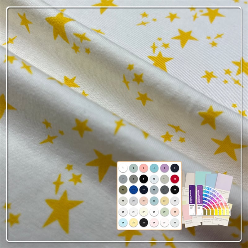 Natural and environmentally friendly 200gsm 95%Organic cotton 5%Spandex printed Jersey fabric is suitable for children's T-shirts