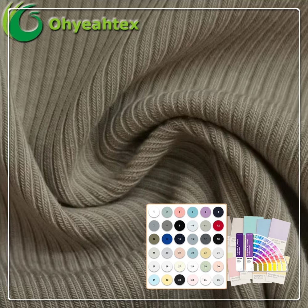Mistura de Algodão Supima e Coolmax – 70% Algodão Supima, 30% Poliéster Coolmax (170GSM), com elasticidade e impermeabilidade para roupas de desempenho