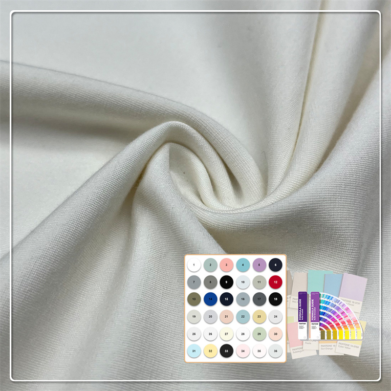 260gsm 69%Bambulyocell 23%Chitosan 8%Spandex jerseyväv med stark UV-skydd och andningsförmåga
