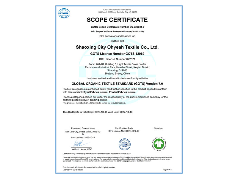 We are GOTS certified from Control Union. Its Licence number : 022571