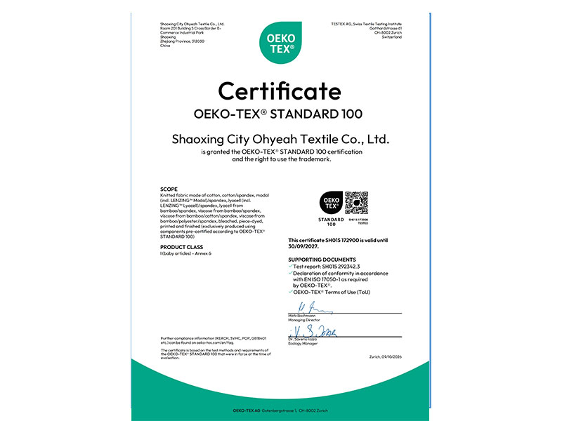 We are OEKO Certified from Control Union. Its Licence Number : SH015 172900