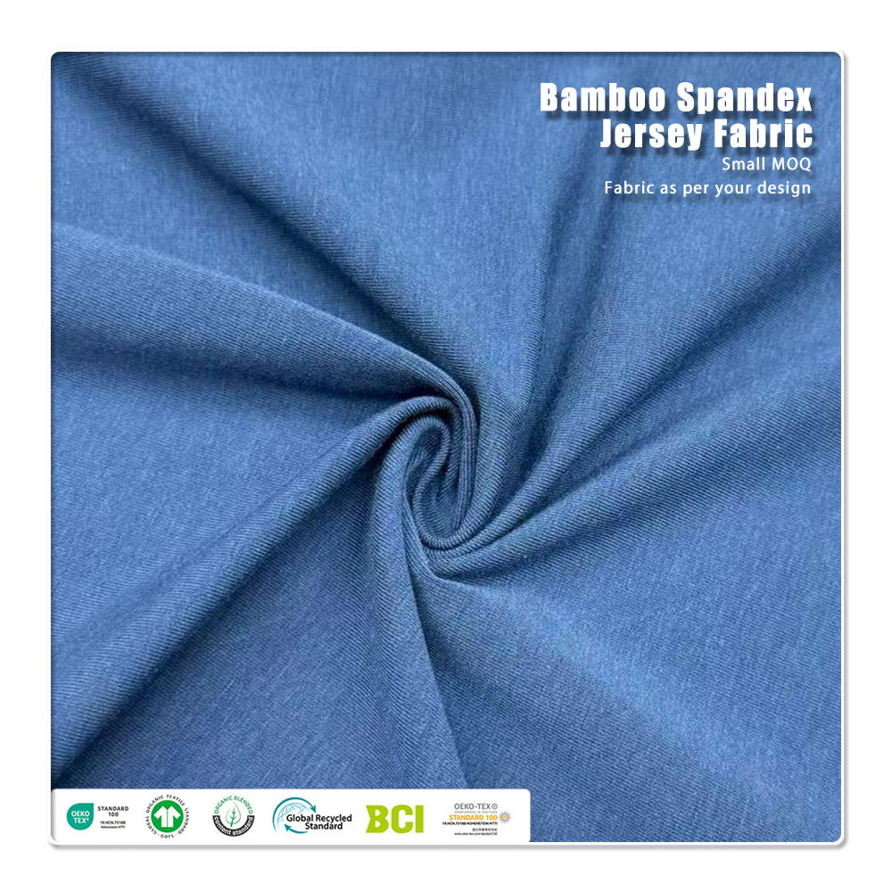 Naturlig, miljövänlig, antibakteriell och luktreglerande 290 gsm 63 % bambu 27 % ekologisk bomull 10 % spandex tröjväv lämplig för högklassiga sportvarmkläder