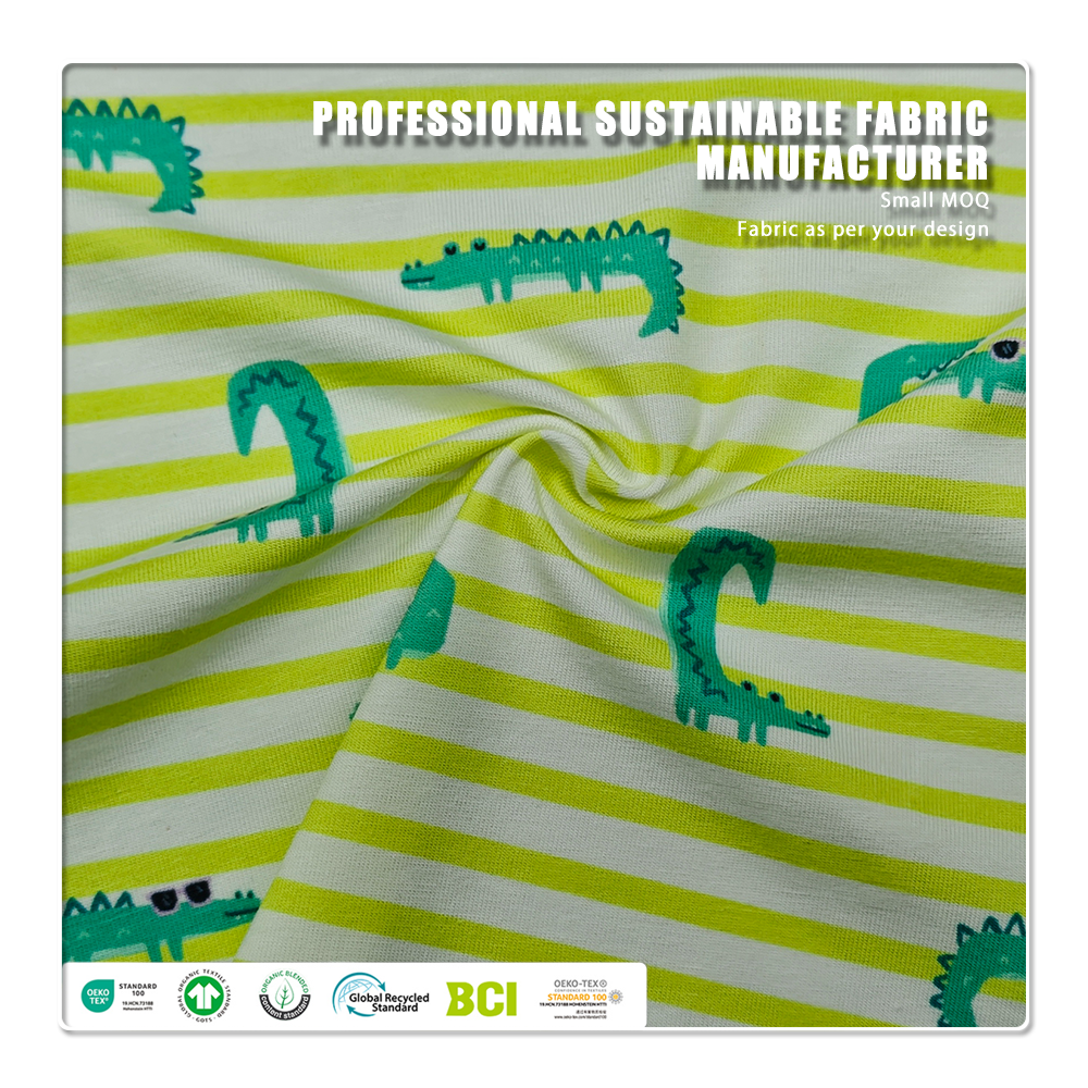Playful Crocodile Stripe Cotton Jersey – 200GSM, 95% Cotton 5% Spandex, Soft Stretch Knit Fabric 170cm Wide for Kids' Clothing