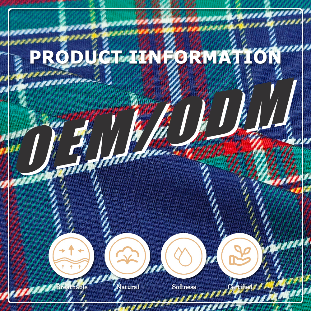 Klassisk tartan-tjekprintet bambus-spandex-jersey – 95 % bambus, 5 % spandex, 220 g/m² mediumvægt, 170 cm bredde, blødt, straktbart stof til skjorter, kjoler og daglig mode