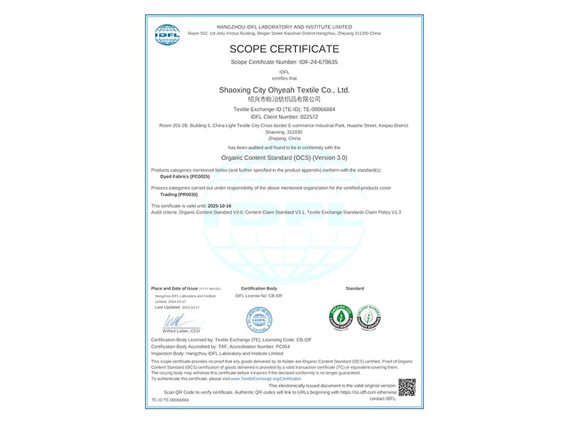 We are OCS Certified.Its Licence Number : IDF-24-679635