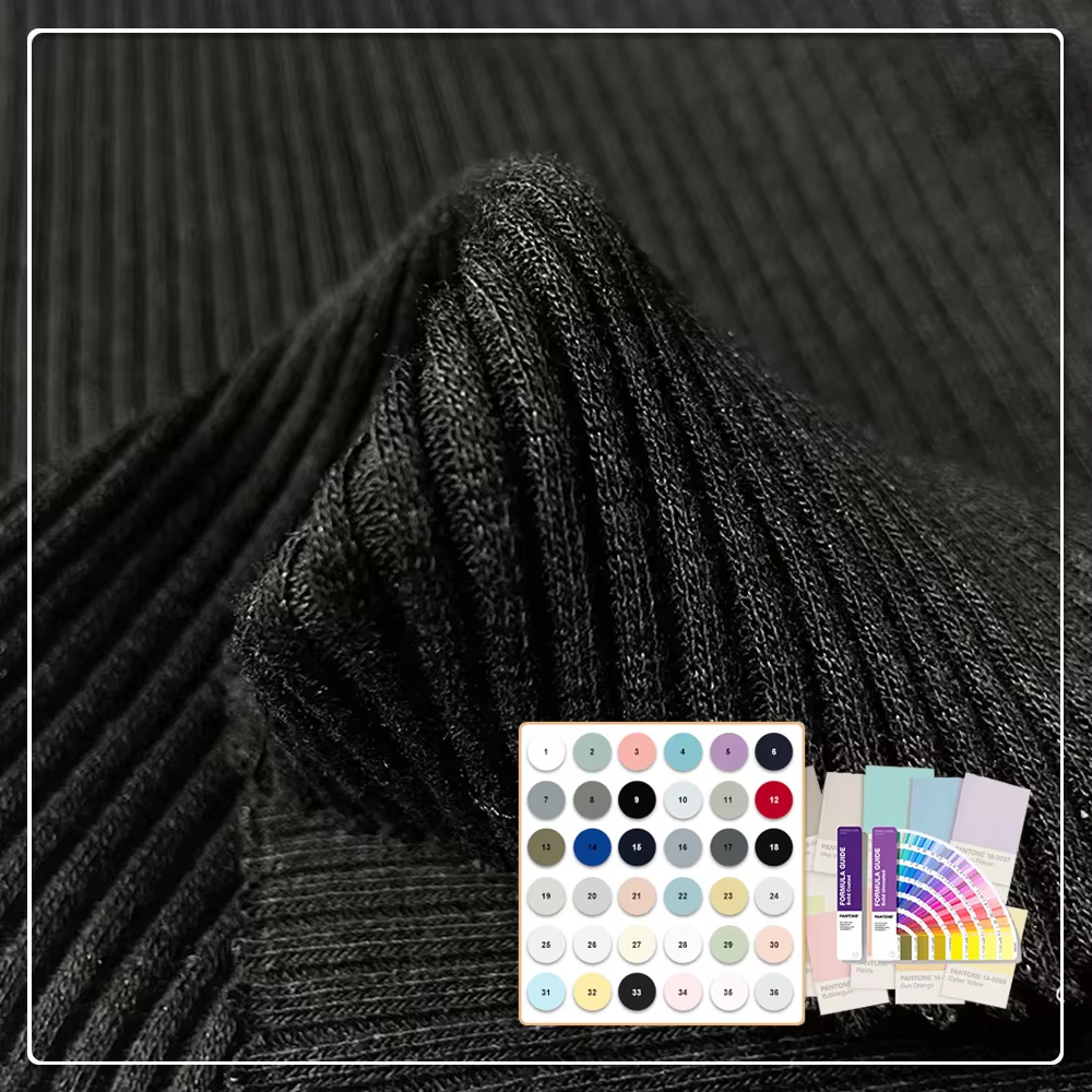 Høj elasticitet strikket stribet rib 4*4 bambus bomulds spandex ribbet manchetstof til hoodies