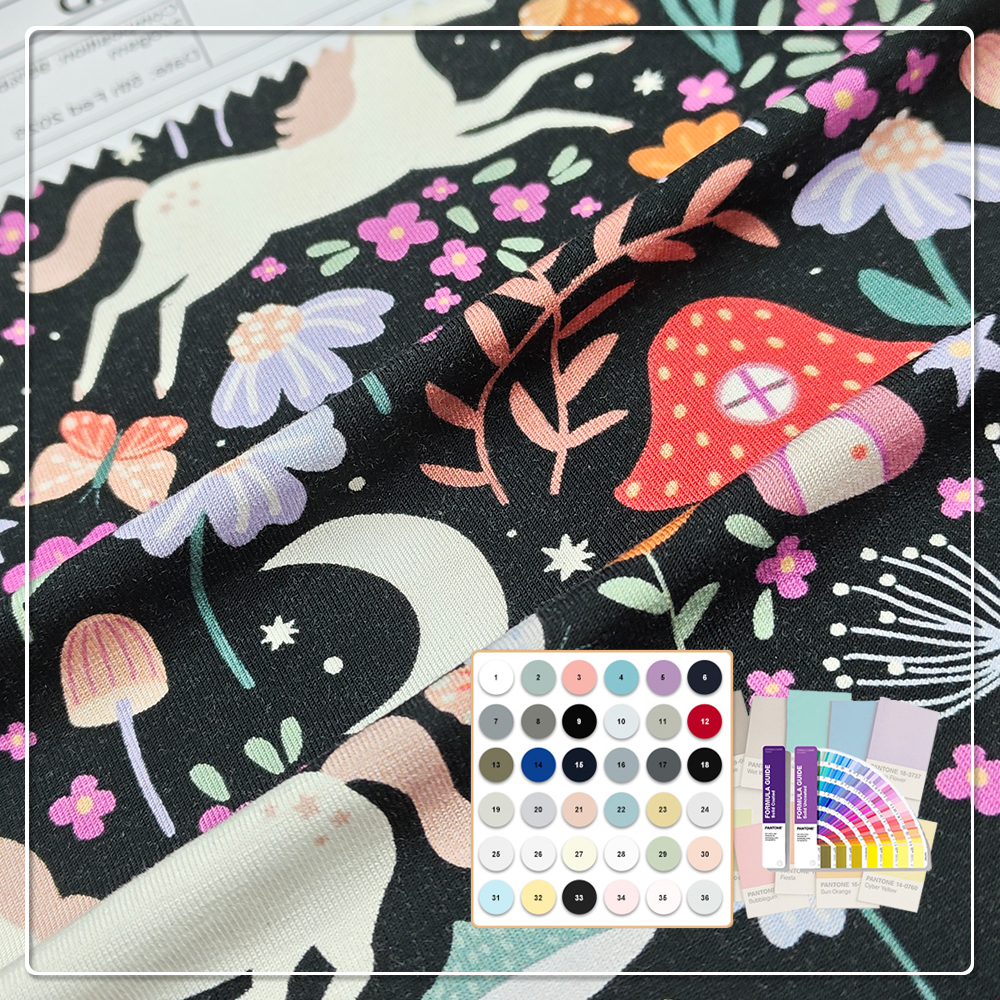 70% Bamboo 25% Cotton 5% Spandex Unicorn Floral Fabric: Soft, Stretchy, Breathable Jersey Knit