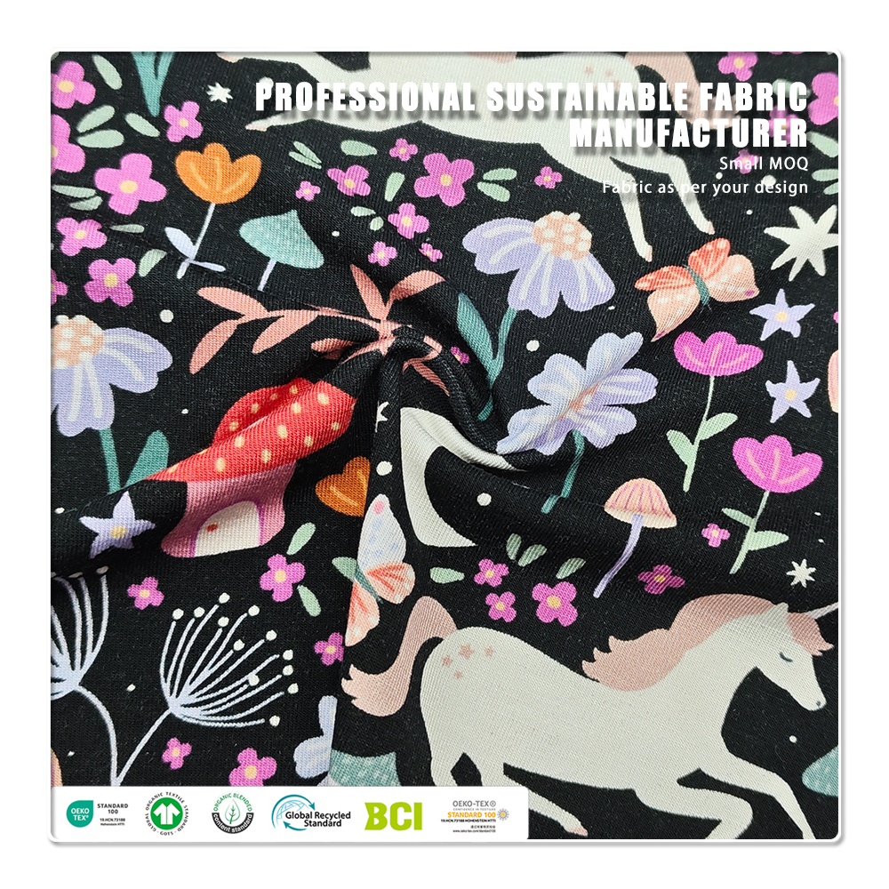70% Bamboo 25% Cotton 5% Spandex Unicorn Floral Fabric: Soft, Stretchy, Breathable Jersey Knit