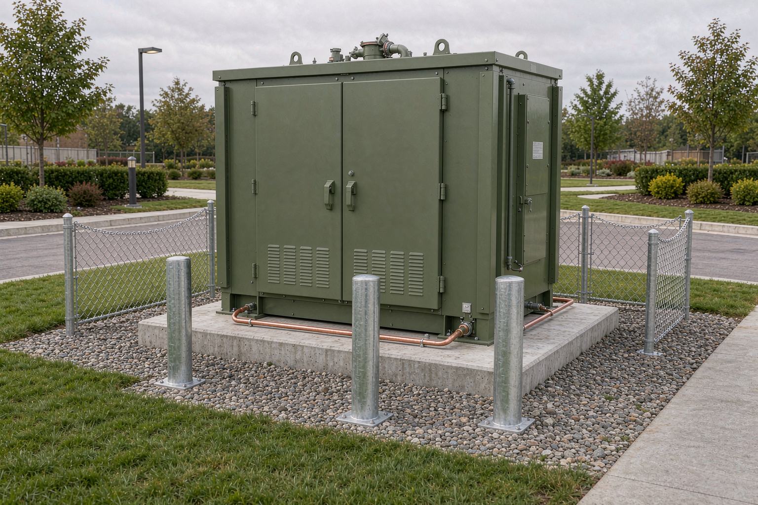Pad mounted transformer installation at a Canadian utility distribution site