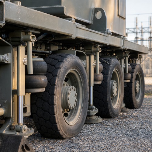Mobile substation transformer chassis and axle detail