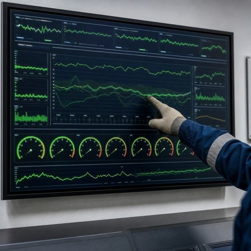 Control room SCADA dashboard showing transformer online monitoring trend curves