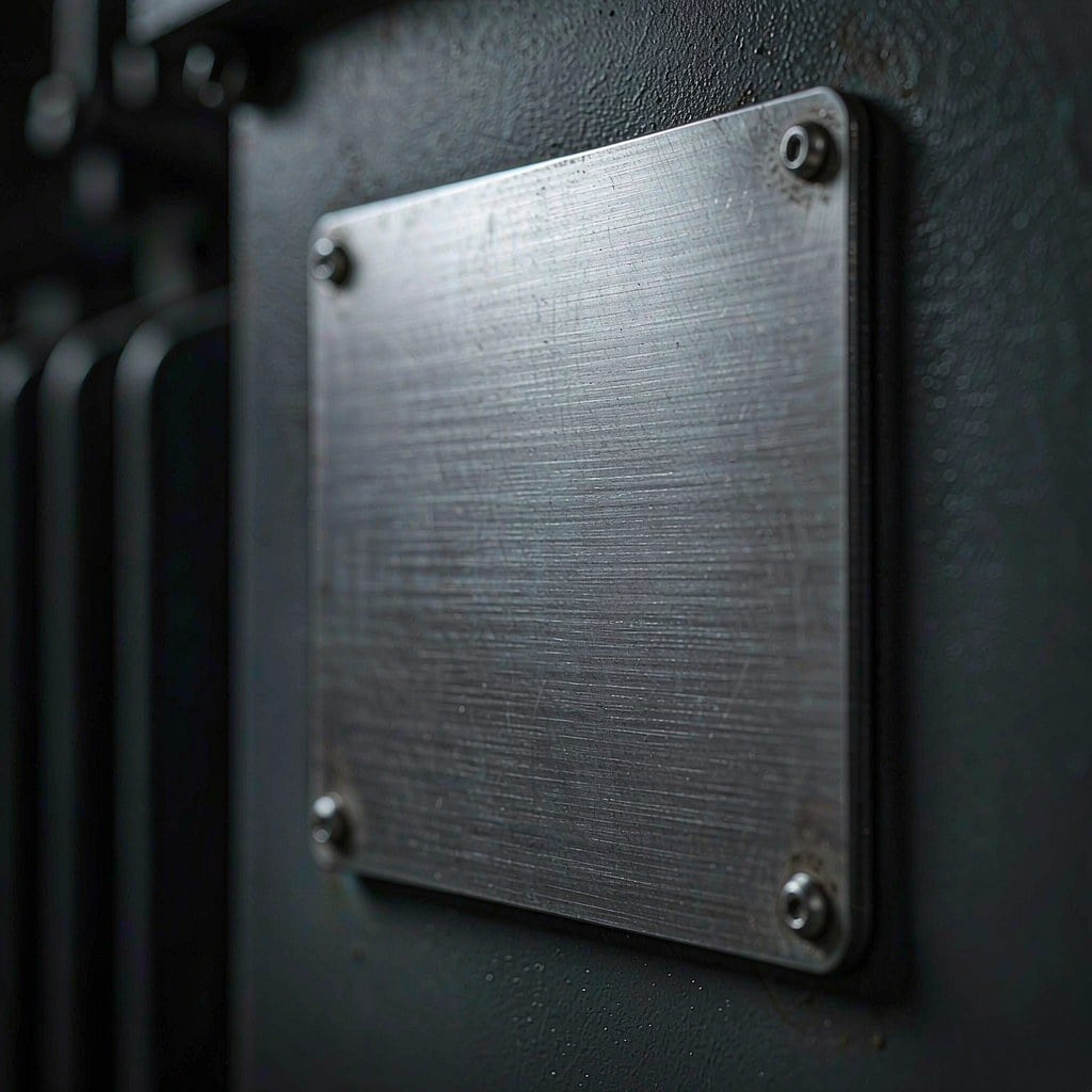 Transformer nameplate and rating plate detail on a pad mounted unit